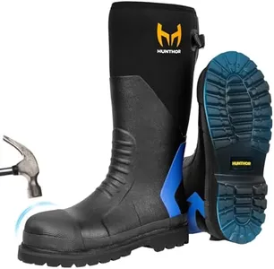 Rubber Work Boots, Puncture-Proof with Steel Toe & Shank, Lightweight Waterproof Anti Slip EVA Outsole Hunting Boots for Men, 6mm Neoprene for Construction, Manufacturing or Farming(Blue,Size 13)