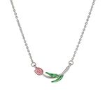 El Regalo 1PC Tulip Flower Bud Pearl Pendant Necklace for Girls & Women- Pink Oil Dripping Enamel Tulip Flower Necklace (Tulip Flower)