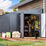 UNIONLINE 8x10ft Lean to Metal Garden Shed | Outdoor Storage Shed | Double Lockable Door | Tool Bike Storage House | Galvanised Waterproof | Backyard & Garden | Dark Grey | Base Size:239x300cm