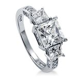 BERRICLE Sterling Silver 3-Stone Wedding Engagement Rings Princess Cut Cubic Zirconia CZ Anniversary Ring for Women, Rhodium Plated Size 4-10, 5.5, Sterling Silver Cubic Zirconia, Cubic Zirconia