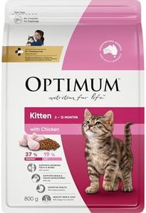 OPTIMUM Kitten 2-12 Months Dry Cat Food With Chicken 800g Bag, 6 Pack