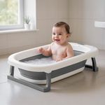 Baybee Jolly Kids Bath Tub for Baby 0 to 5 Years Foldable Baby Bathtub for Kids with Anti Skid Base & Drainer, Mini Swimming Pool for Kids, Newborn Baby Folding Bathing Tub for Girls & Boys (Grey)