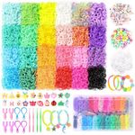 Funtopia 12000+ Pcs Loom Bands Starter Kit, Loom Bands Refill Kits 24 Colors, Loom Bands Rubber Bands with Clips Charms Beads and Other DIY Friendship Bracelet Making Kit for Kids Girls