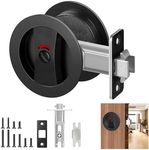 Aglehome Matte Black Pocket Door Hardware with Indicator, Contemporary Privacy Round Pocket Door Lock, Heavy Duty Flush Pocket Door Hardware for Bathroom, 2-3/8" Backset, Matte Black