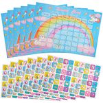 12 Pieces Unicorn Reward Chart with Stickers Includes 6 Pieces Unicorn Behaviour Charts, 6 Sheets/ 360 Pieces Reward Chart Reusable Rainbow Unicorn Stickers for Girls Children Behaviour Training