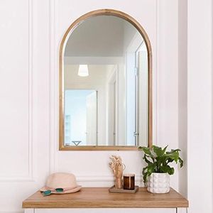 Head West Natural Wood Arched Framed Wall Mounted Vanity Mirror, Accent Decorative Mirrors for Wall Decor, Modern Farmhouse Bathroom Mirrors for Over Sink, Bedroom, Living Room, Entryway Hallway 24x36