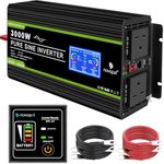 NOVOPAL Pure Sine Wave Inverter 3000W 12V to 230V 240V Car Converter Power Inverter with LCD Display 2AC Outlets,2.4A USB Port,Remote Control for Motorhomes,Truck,Boat,Camping,Household,Van