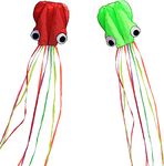 (2 Colors(Red&Green)) - Hengda Kite-Pack 2 Colours autiful Large Easy Flyer Kite for Kids-software octopus-It's BIG 80cm Wide with Long Tail 400cm Long-Perfect for Beach or Park by Hengda kite