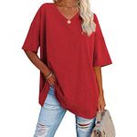 Famulily Oversized Tshirt Women's V Neck Simple Half Sleeve Baseball Tee Shirt Tops Red XXL