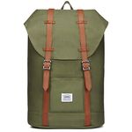 KAUKKO Rucksack Damen Herren Vintage Laptop Reiserucksack für 14" Notebook Lässiger Daypacks Schultaschen Casual Daypack, 43 cm, 18.3 liters, Green