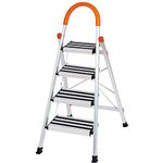 SogesPower 4 Step Ladder Aluminum Step Ladder Folding Step Ladder 300lbs Load Capacity Home Ladder,Pedal Broadening,SP-50DBTY-MS004-W-CA