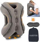 SAHEYER Inflatable Travel Pillows, New Upgrade Inflatable Airplane Pillow for Sleeping Rest Avoid Neck and Shoulder Pain, Inflatable Neck Pillow with Free Eye Mask and Earplugs (Grey)