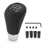 Juttzzei Car Gear Shift Knob, Universal 5 Speed Gear Knob, Manual Gear Stick Knob, Leather Gear Stick Shift Cover with 4 Adapters 8mm 10mm 11mm 12mm for Manual Automotive Vehicles - Black Stitching