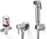 Xcel Home™ Thermostatic Chrome Brass Bidet Douche Set - Muslim Shattaf Shower Head with Adjustable Pressure - Hygienic Toilet Sprayer Kit with Brass Wall Bracket, Fittings and Shower Hose - 2 Sets