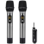 Wireless Microphone System, Cordless Dual Handheld Dynamic Mic Set with Rechargeable Receiver, for Karaoke Party, Voice Amplifier, PA System, Singing Machine, Church, Wedding, Meeting, 200ft