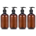 olyee 4 Pack 17oz Pump Dispenser Bottles, 500ml Refillable Empty Lotion Liquid Soap Pump Bottle for Oil, Emulsion Shampoo, Pump Lotion, Bathroom, Liquid Makeup Bottles(Brown)