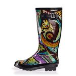NORTY - Womens Hurricane Wellie Gloss Hi-Calf Monet Printed Rain Boot, Multi 39211-8B(M)US