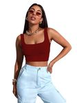 Sugathari Women's & Girls' Solid Ribbed Boat Neck Sleeveless Crop Tops for Women (Top 36 Maroon M)