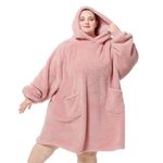 Bedsure Wearable Blanket Hoodie Women - Fluffy Fleece Hoodie Blanket for Adults Men, Warm Hooded Blanket as Gifts for Her, Pink, XL