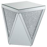 Square End Table with Triangle Detailing Silver and Clear Mirror