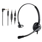 2.5mm Phone Headset with Noise Canceling Microphone for Panasonic, Including 3.5mm Connector for Smartphone PC Laptop, CallCenter Office Headset for Vtech Undiden Cordless DECT for Polycom