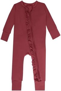 GUISBY Baby Girl Pajamas, Comfy Rayon Long Sleeve with Double Zipper Sleepers Maroon 0-3 Months