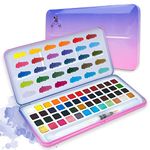 MeiLiang Watercolor Paint Set, 48 Vivid Colors Includes12 Metallic Glitter Solid Colors in Pocket Box with Metal Ring and Watercolor Brush, Perfect as Art Gift, Suitable for Beginners, Professionals