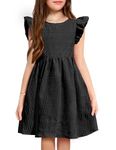 Arshiner Girls' Special Occasion Dresses Short Sleeve A-Line Formal Midi Dresses（10-11Years, Black）