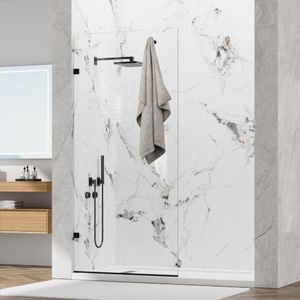 YTTSOYTS Premium Shower Screen 36"×76" Frameless Shower Glass Panel, 3/8'' (10mm) Fixed Glass Shower Panel, Tempered Glass Door Easy Clean Coating, Bathroom Shower Screen with Hook (Matte Black)