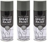 3 x 400ml Multi Purpose Spray Paint Aerosol Wood Metal Brick - Grey Primer by Leap Horse