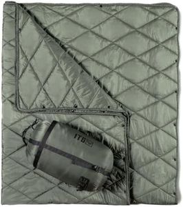 1TG Tactical Camping Blanket - Puffy, Packable, Ultra Warm and Lightweight with Snap Button Backpacking Quilt, for Sleeping, Outdoors, Travel, and Indoor Use - Olive Green