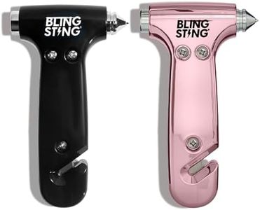 BLINGSTING Car Emergency Escape Hammer, Seatbelt Cutter, Window Breaker Tool, Interior Visor Strap, New Driver Vehicle Safety Essentials, Cute Car Accessories for Women - Black & Pink, 2 Count