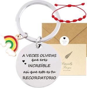 Genérico Regalos Originales para Amigas, Hombre, Mujer. Llavero Motivador, Tarjeta de Felicitación, Pulsera Roja 7 Nudos. Regalo de cumpleaños.