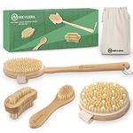 Mockins Natural Boar Bristle Body Brush Set with Detachable Cellulite Massage Brush and Long Wooden Handle for Dry Brushing Perfect Kit to Exfoliate and Get Rid of Cellulite