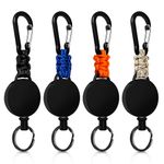 Retractable Keychain 4 Pack, Heavy Duty Carabiner Badge Holder, Badge Reel ID Holder with 60 cm Steel Cord, Retractable Key Ring with Strong ABS Casing (Black + Beige + Blue + Orange)