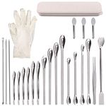 Swpeet 23Pcs Stainless Steel Micro Lab Scoop Spoon Lab Spatulas Assortment Kit, Pill Filler Tamper Tool Micro Spatula Steel Spoon Reagent Laboratory Mixing Spatula Long Sampling Spoon for Powders Gel