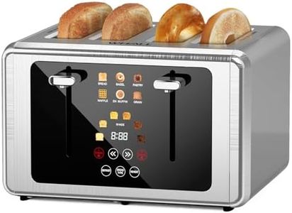 whall 4 Slice Touch Screen Toaster, Stainless Steel Toasters Digital Timer, Dual Control Panel Toasters，6 Shade Settings＆6 Bread Types, Smart Wide Slots, Bagel, Cancel, Defrost,Flat lever Stainless