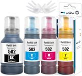 LCL T502 502 Ink Refill Bottles Replacement for ET2760 ET-4760 ET2750 ET-3760 ET-2850 ET-15000 ST-4000 ST-2000 ET-3710 ET-3850 ET-3750 ET-4850 ET-3830 ET4750 ET2700 ST3000 ET3700 ST-C2100(4-Pack,KCMY)