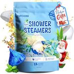 POPCHOSE Stocking Stuffers 15 Pack, Shower Steamers Aromatherapy - Chocolate Shaped, Birthday Gift for Women & Men, Menthol & Eucalyptus Natural Essential Oils, Home Spa Relaxation & Self Care