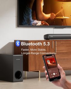 ULTIMEA 4.1ch Sound Bar with Subwoofer – 200W Bluetooth, Detachable, Bass Adjustable, ARC/Optical/Aux