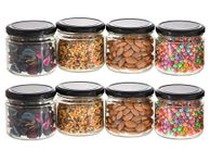 MACHAK Round Glass Jar For Kitchen Container For Storage Airtight, 350ml, Black Lid (8)