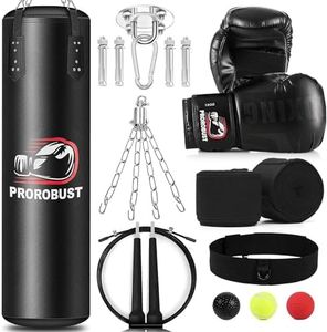 Prorobust Punching Bag for Adults, 4ft PU Heavy Boxing Bag Set with 12OZ Gloves for MMA Kickboxing Boxing Karate Home Gym Training (Unfilled)