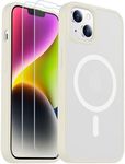 SPIDERCASE Designed for iPhone 13/14 Case, Magnetic Translucent with 2PCS Tempered Glass Screen Protector Anti-Fingerprint Phone Case for iPhone 13/14 6.1'',Antique White