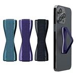 kwmobile Finger Holders for Smartphones - Set of 3 Self Adhesive Elasticated Finger Holder Straps for Phones - Metallic Zodiac Blue/Metallic Blue Violet/Metallic Caribbean Blue