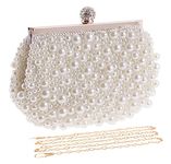 BAIGIO Pearl Clutch Bag for Women Clutches Cream White Beaded Evening Bag Rhinestone Wedding Bridal Handbag Prom Party Purse