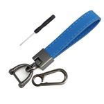 Augoing Leather Car Keychain, Universal Key Fob Key Chain for Car Keys, Handmade Lanyard Keychain with Swivel Clasps., Sky Blue, Small