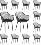 buybyroom Set of 12 Dining Chairs with Armrests Metal Legs Kitchen Chair Seat Plastic Black