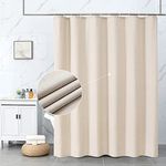Krismile Fabric Anti Mould Linen Beige Shower Curtain, Waterproof Weighted Hem Quick dry Wet Room Shower Curtains with 12 White Hooks 180x180cm Cream,Beige
