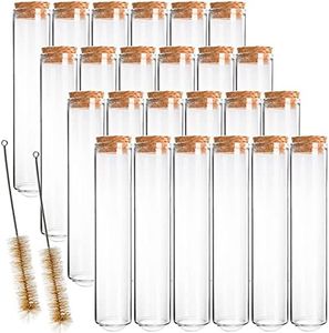 Bekith 24pcs 80ml Clear Glass Test Tubes with Cork Stoppers and 2 Brush, 25x200mm Glass Test Tube for Bath Salt, Candy Storage, Plants, Party Favors, Scientific Experiments