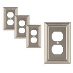 SLEEKLIGHTING Brushed Nickel Outlet Covers and Switch Plates-Decorative Wall Plate Light Switch Cover Beveled-Variety of Styles: Decorator/Duplex/Toggle / & Combo-Size: 1 Gang Duplex (4Pack)